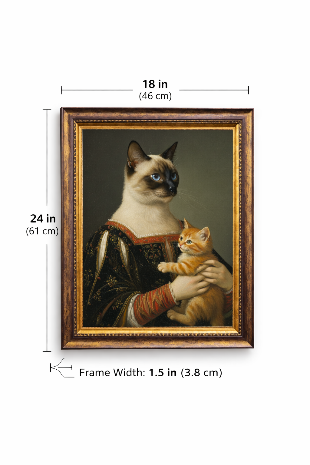 Renaissance Cat and Kitten Wall Art – Vintage Royal Cat Canvas Print – Classical Portrait Poster