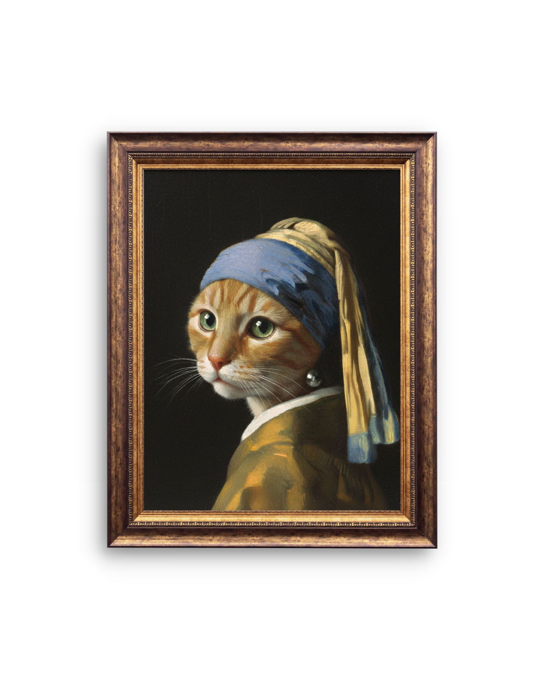 Girl with a Pearl Earring Cat Wall Art Print – Vintage Dutch Style Cat Canvas Painting Poster