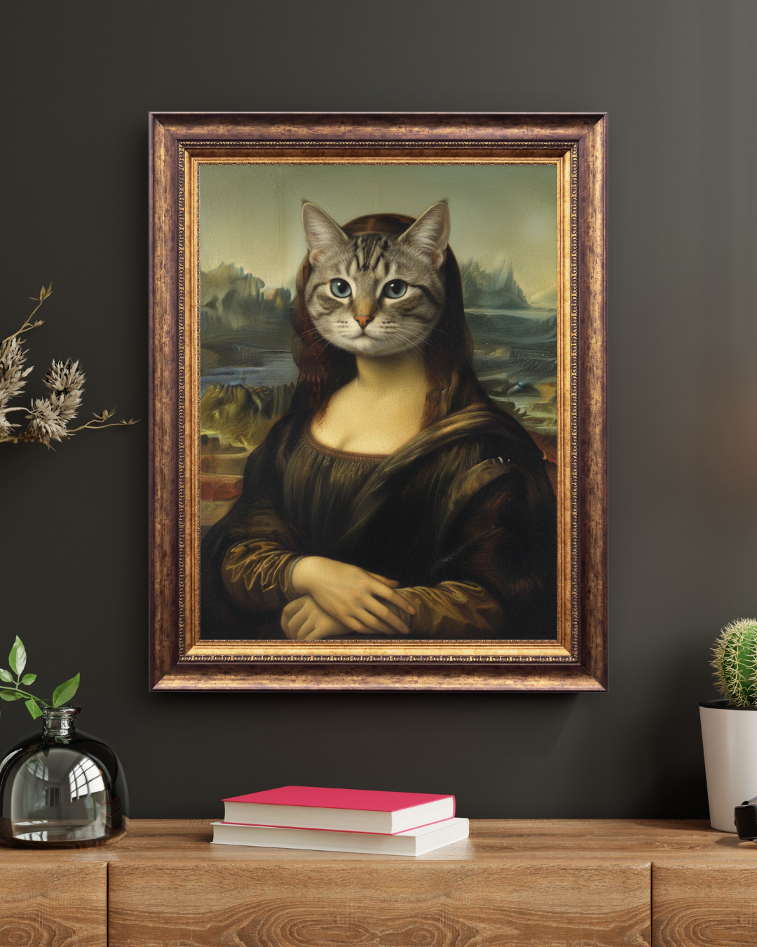 Mona Lisa Cat Wall Art – Renaissance Cat Painting Print – Funny Classic Art Canvas Poster