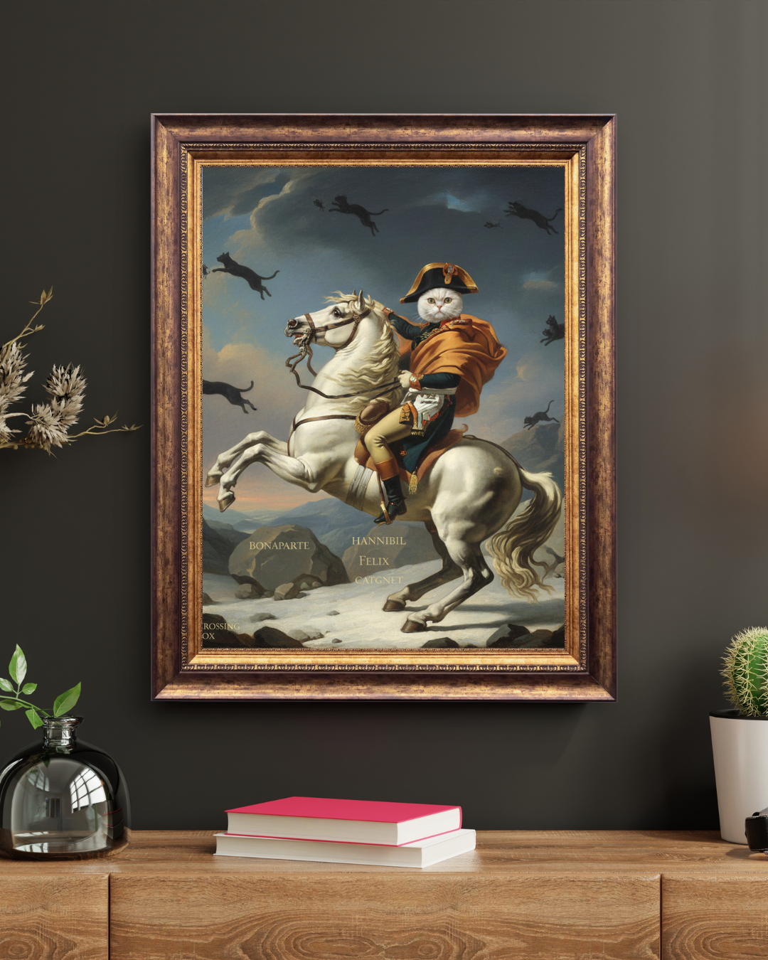Napoleon Cat Wall Art Print – Funny Historical Cat on Horse Canvas Painting – Vintage Classic Decor