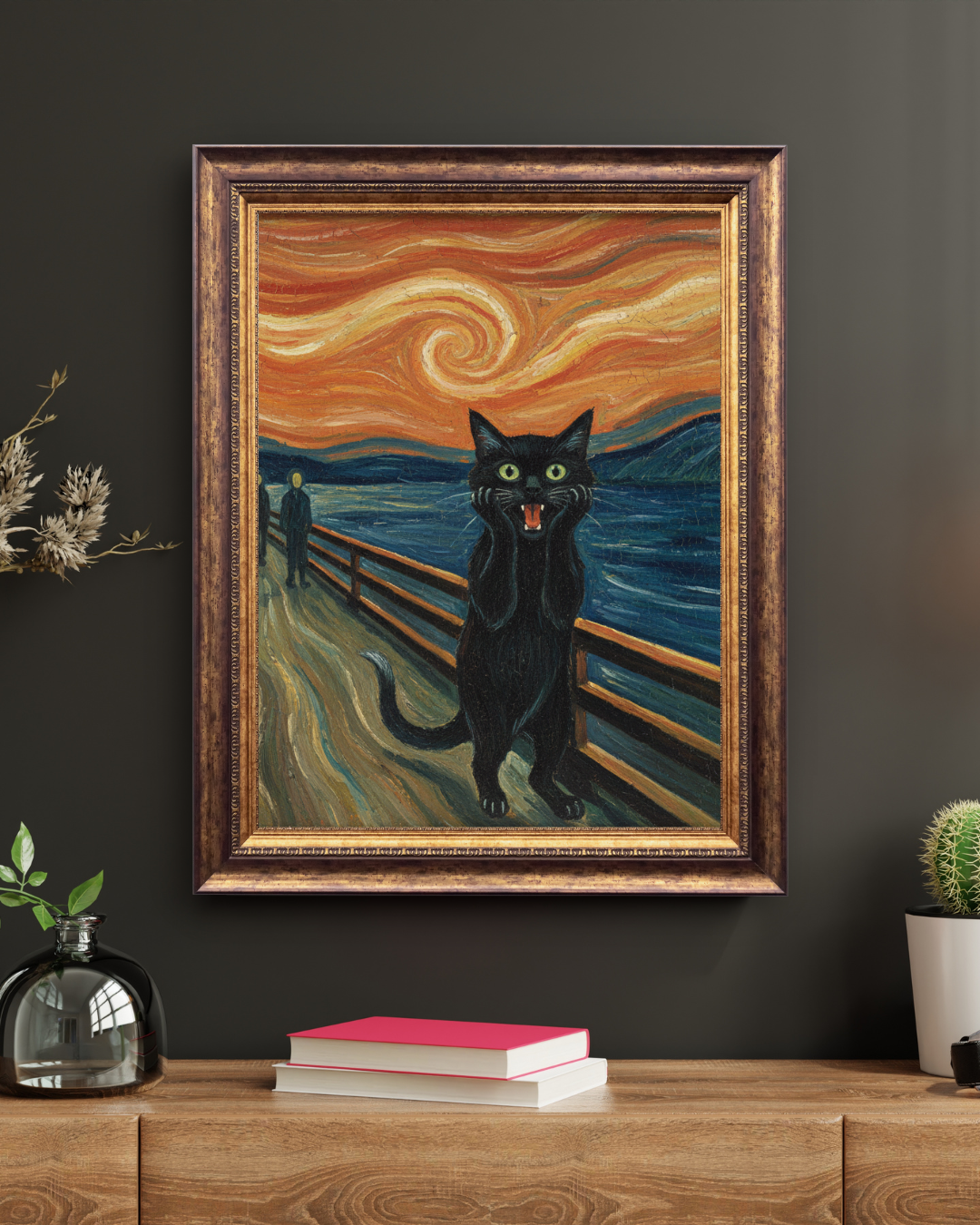 Scream Cat Wall Art Print – Expressionist Black Cat Canvas – Funny Vintage Art Poster