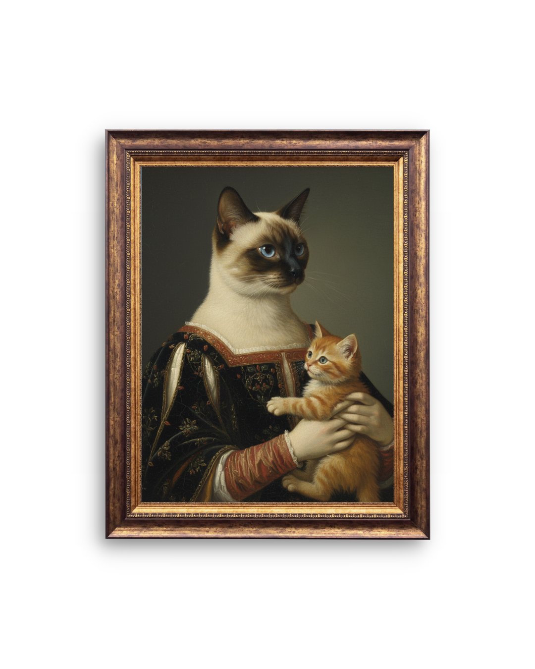 Renaissance Cat and Kitten Wall Art – Vintage Royal Cat Canvas Print – Classical Portrait Poster