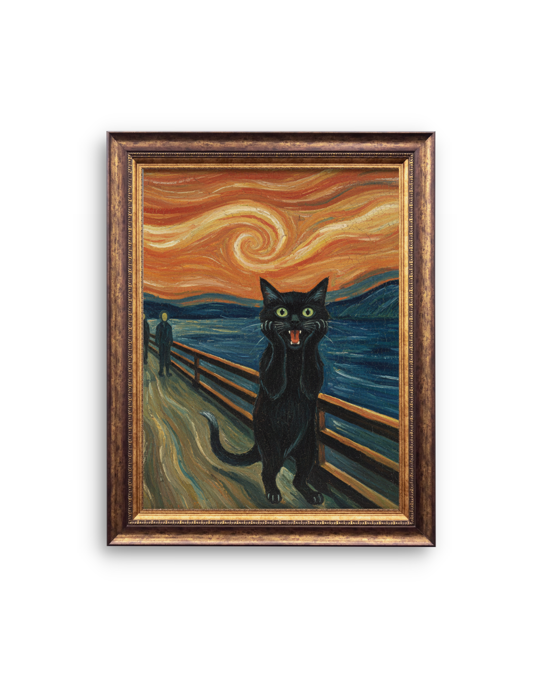 Scream Cat Wall Art Print – Expressionist Black Cat Canvas – Funny Vintage Art Poster